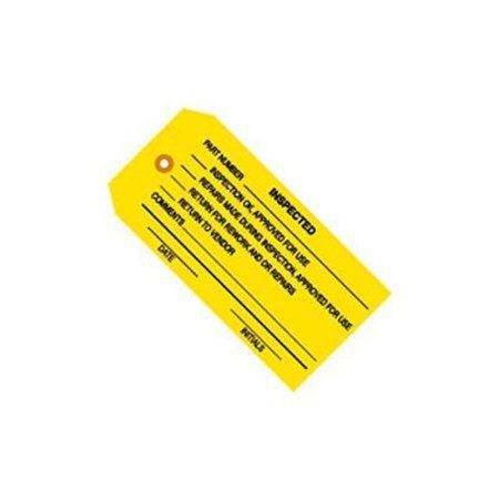 THE PACKAGING WHOLESALERS Inspection Tags, "Inspected", #5, 4-3/4"L x 2-3/8"W, Yellow, 1000/Pack G20061